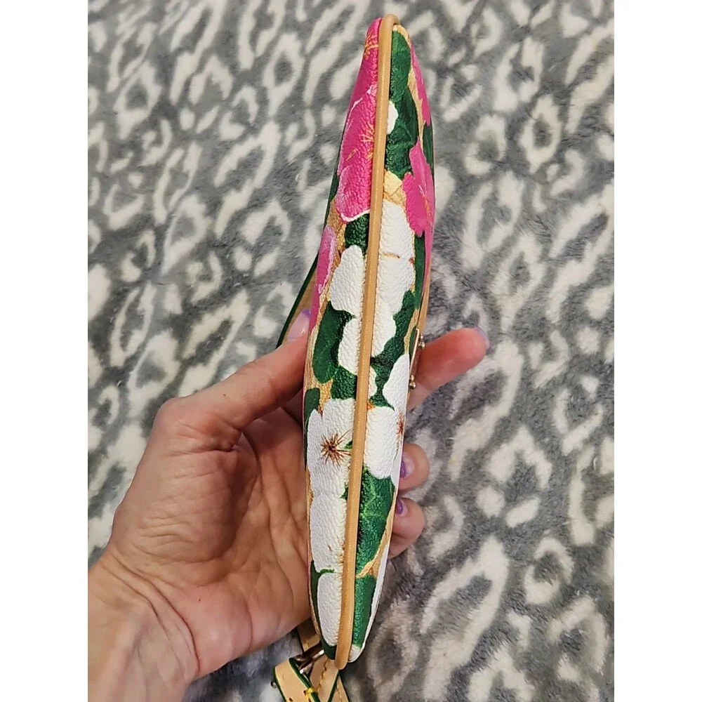 Dooney & Bourke Pink And White Tropical Pansies & Hibiscus Basketweave Wristlet
